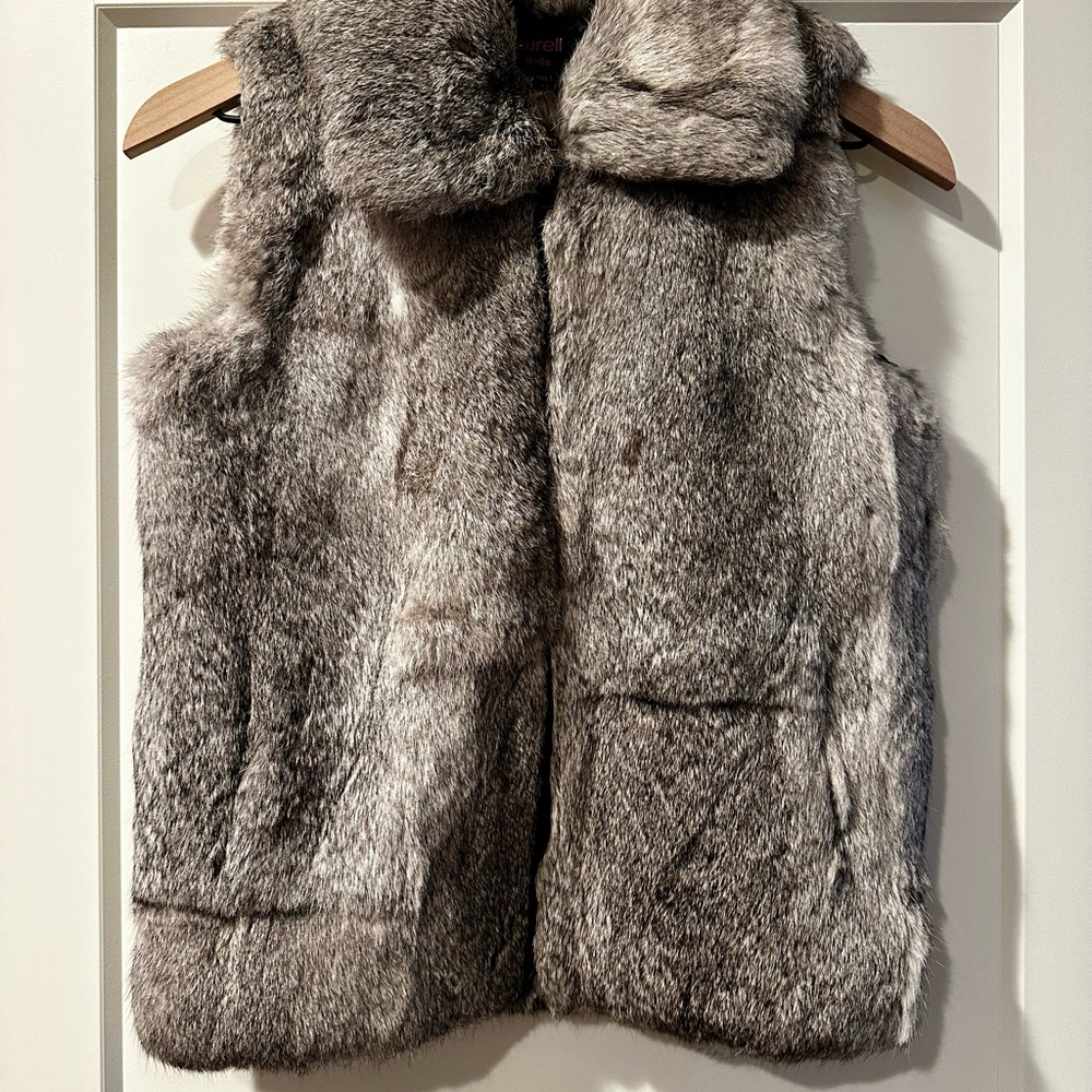 Surell Kids Plush Real Long Haired Rabbit Fur Vest Size M